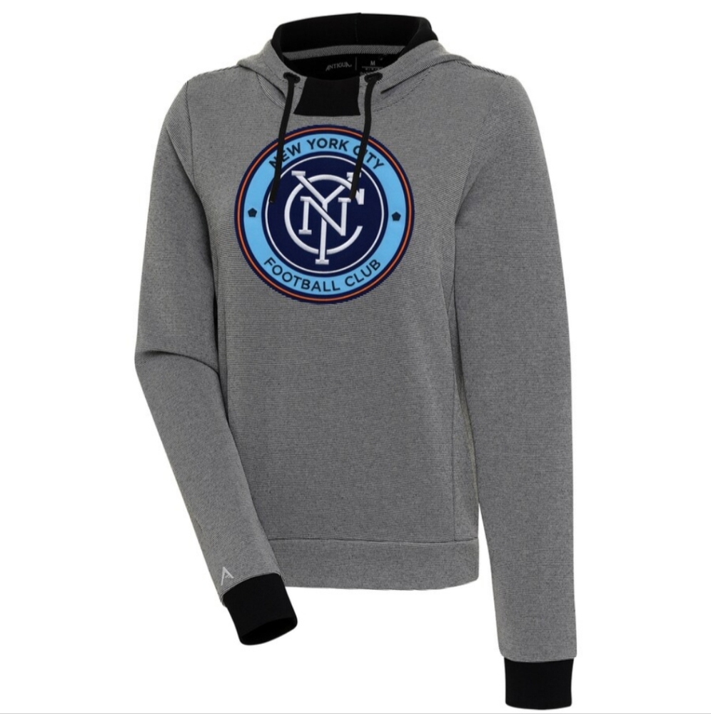 Women's New York City FC Antigua Black/White Axe Bunker Tri-Blend Pullover Hoodi